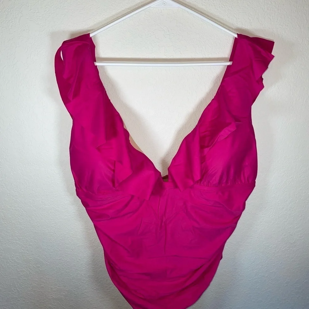 J.Crew bright pink ruffled one piece swimsuit